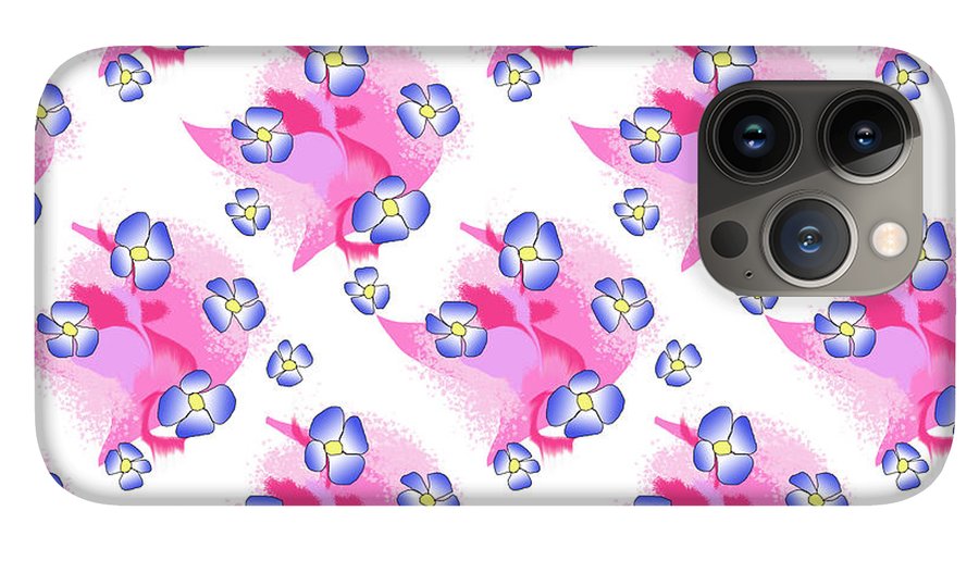 Blue Flowers On Pink - Phone Case