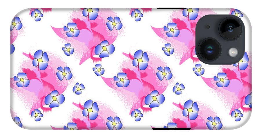Blue Flowers On Pink - Phone Case