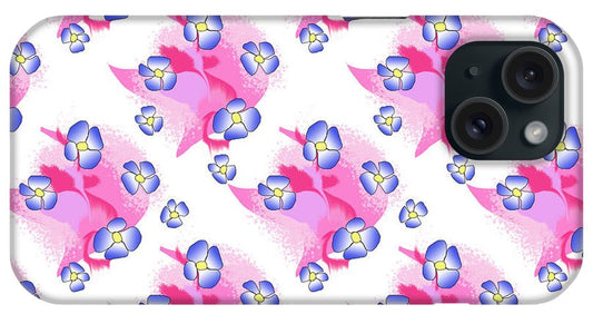 Blue Flowers On Pink - Phone Case