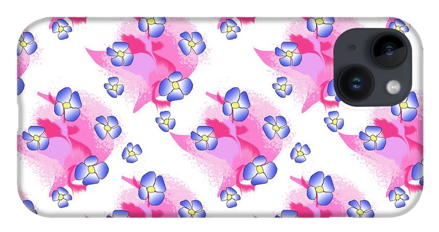 Blue Flowers On Pink - Phone Case