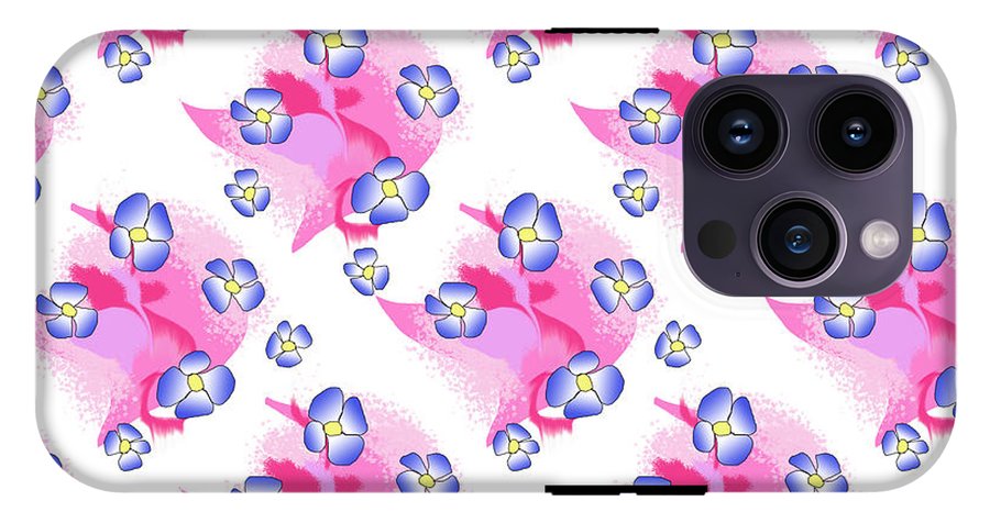 Blue Flowers On Pink - Phone Case