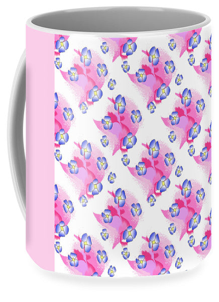 Blue Flowers On Pink - Mug