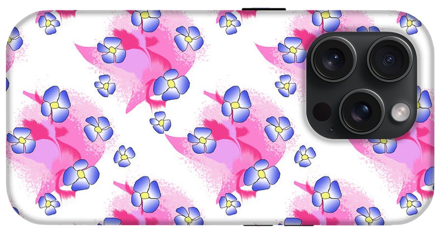 Blue Flowers On Pink - Phone Case