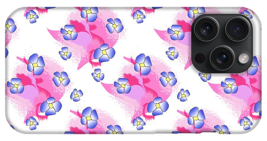 Blue Flowers On Pink - Phone Case