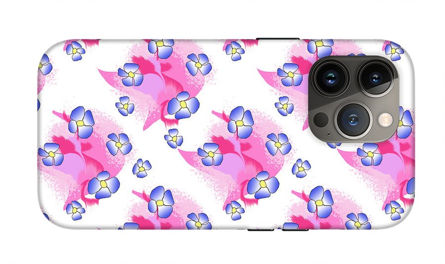 Blue Flowers On Pink - Phone Case