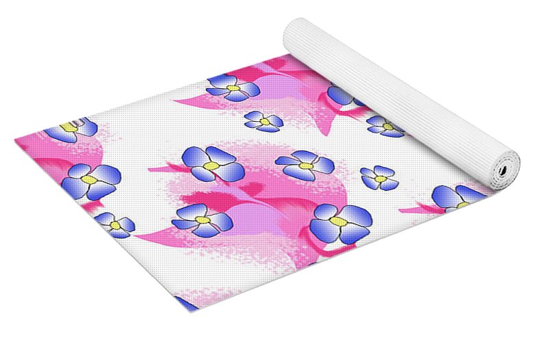 Blue Flowers On Pink - Yoga Mat