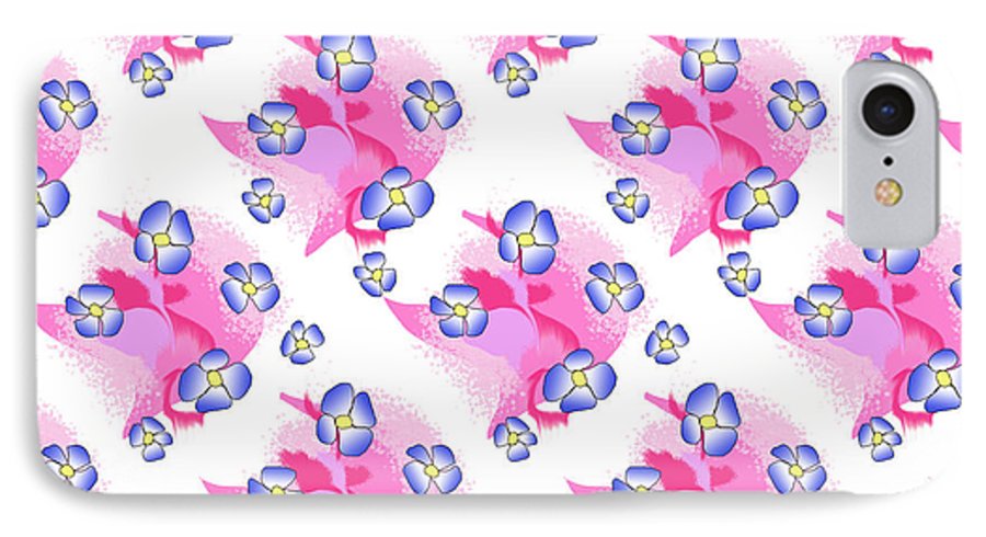 Blue Flowers On Pink - Phone Case