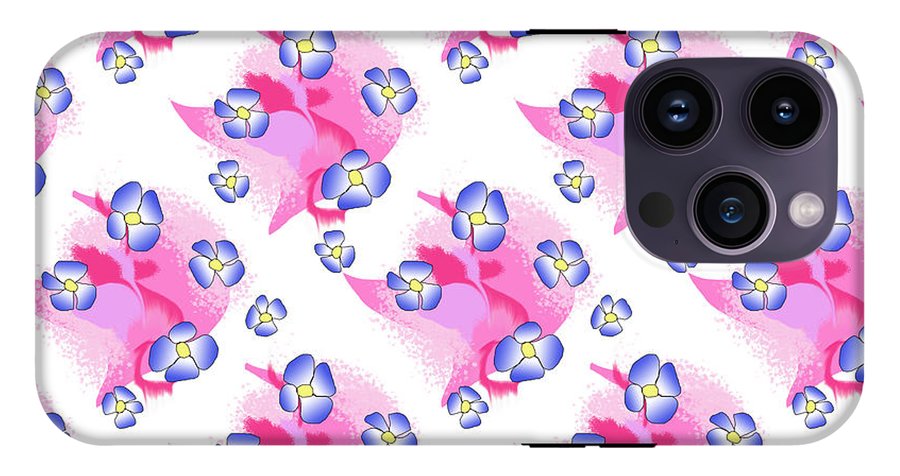 Blue Flowers On Pink - Phone Case
