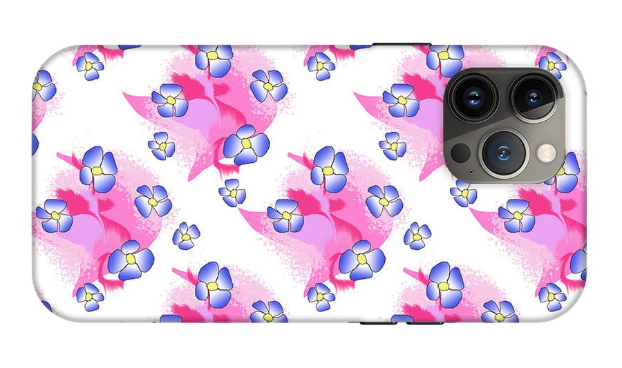 Blue Flowers On Pink - Phone Case