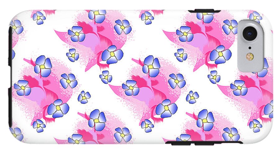 Blue Flowers On Pink - Phone Case