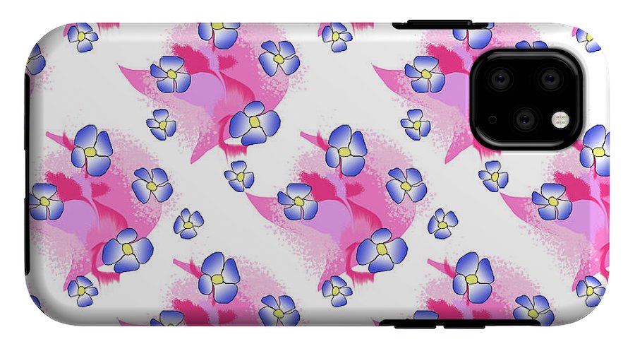 Blue Flowers On Pink - Phone Case