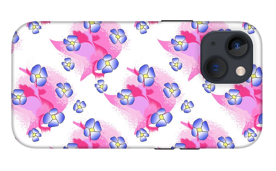 Blue Flowers On Pink - Phone Case