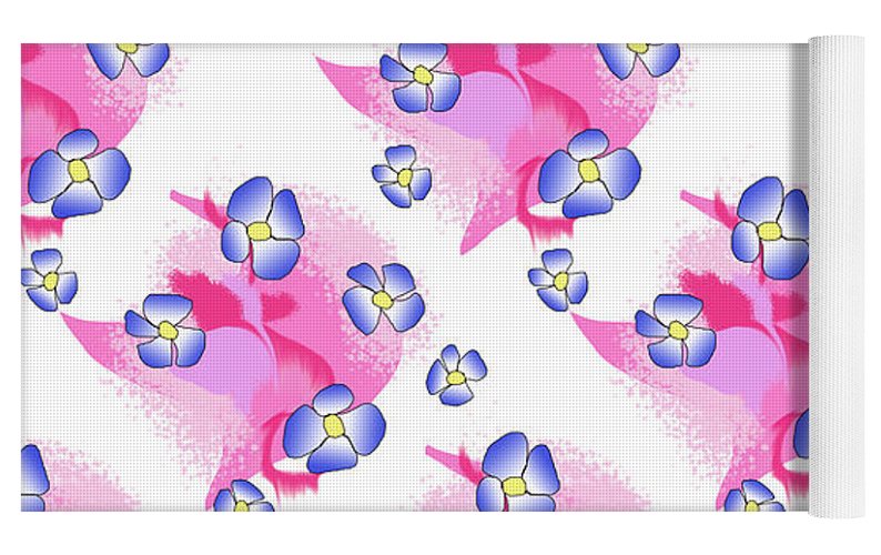 Blue Flowers On Pink - Yoga Mat