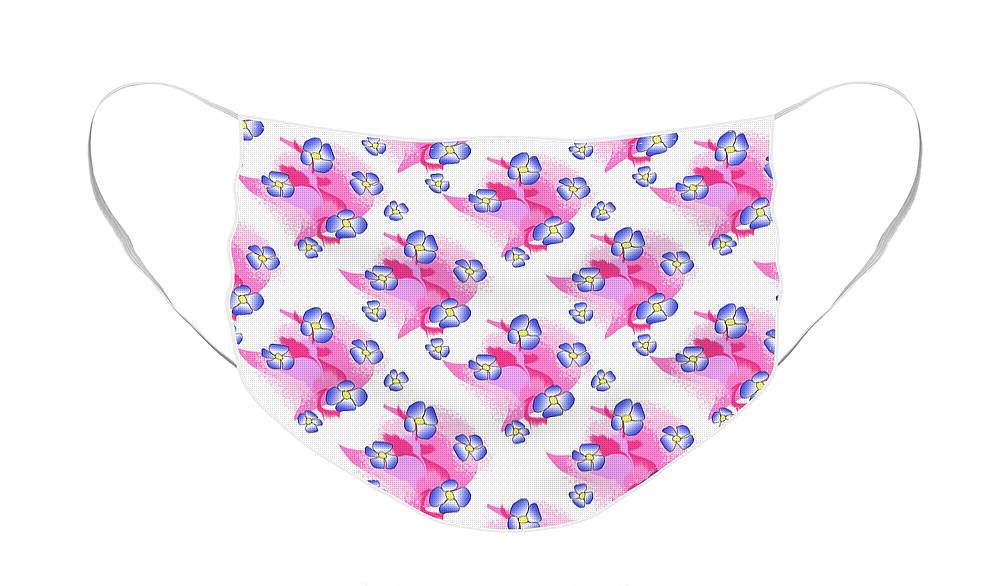 Blue Flowers On Pink - Face Mask