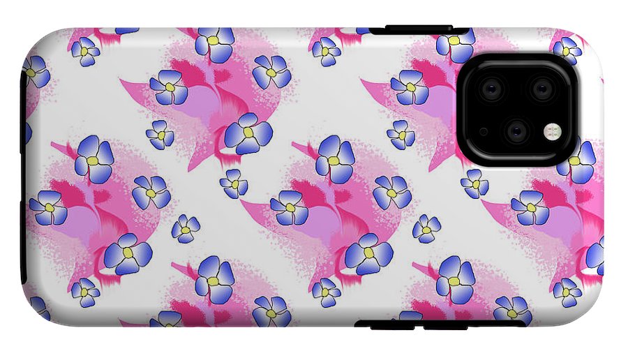 Blue Flowers On Pink - Phone Case