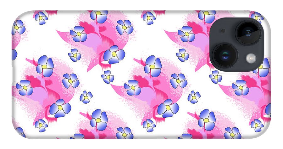 Blue Flowers On Pink - Phone Case