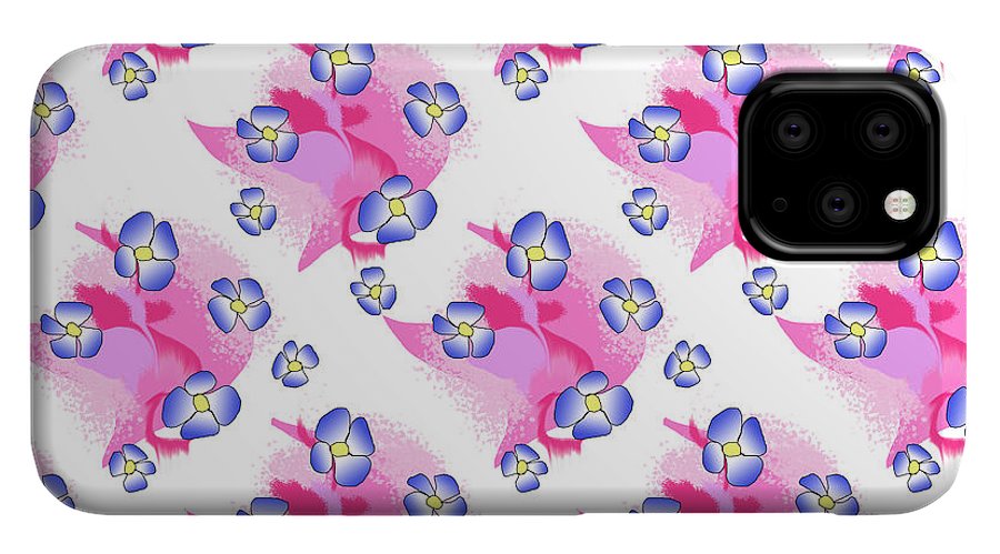 Blue Flowers On Pink - Phone Case