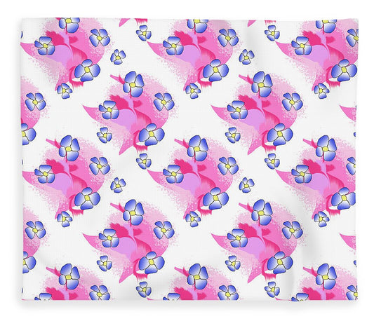 Blue Flowers On Pink - Blanket