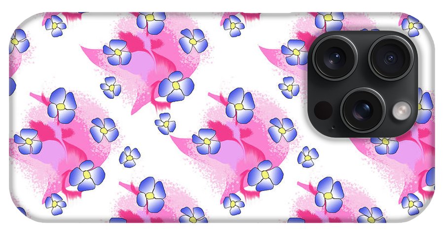 Blue Flowers On Pink - Phone Case