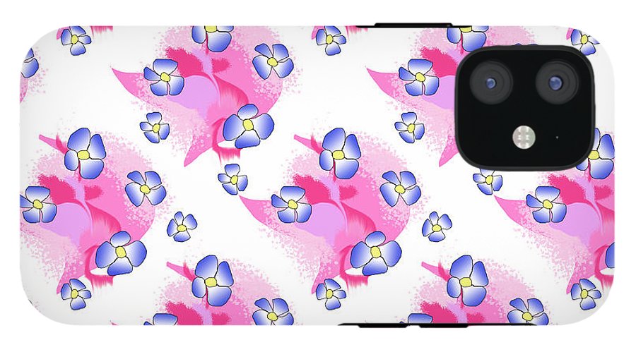 Blue Flowers On Pink - Phone Case