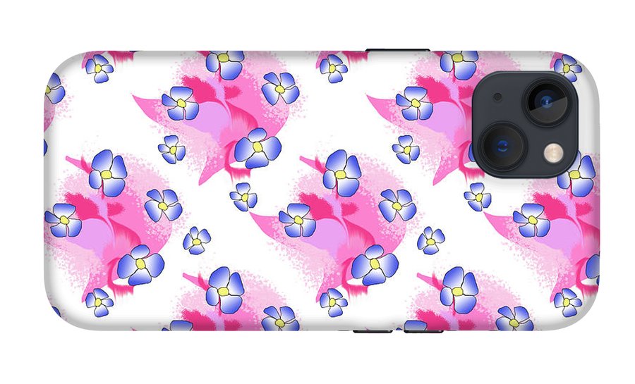 Blue Flowers On Pink - Phone Case