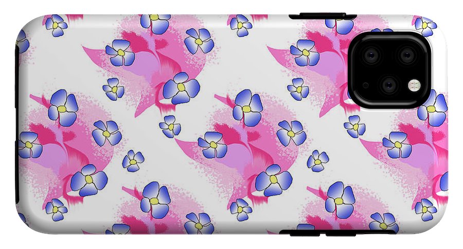 Blue Flowers On Pink - Phone Case