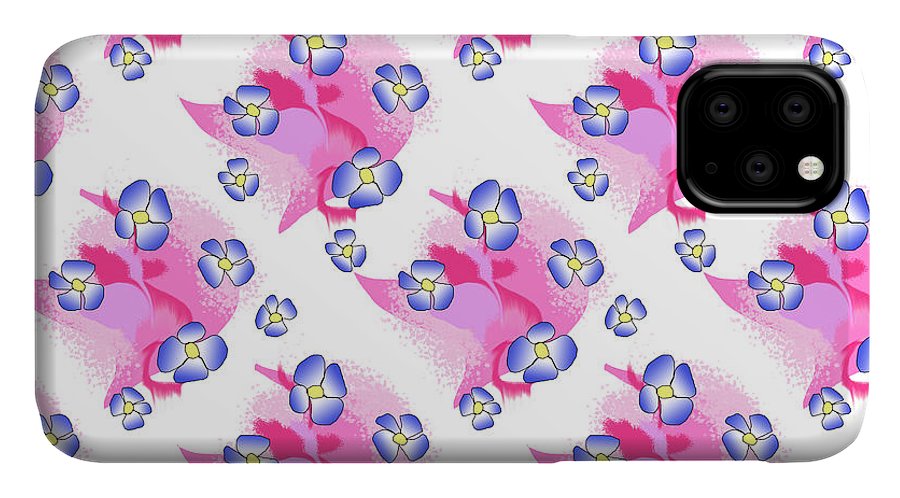 Blue Flowers On Pink - Phone Case