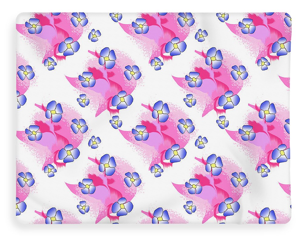 Blue Flowers On Pink - Blanket