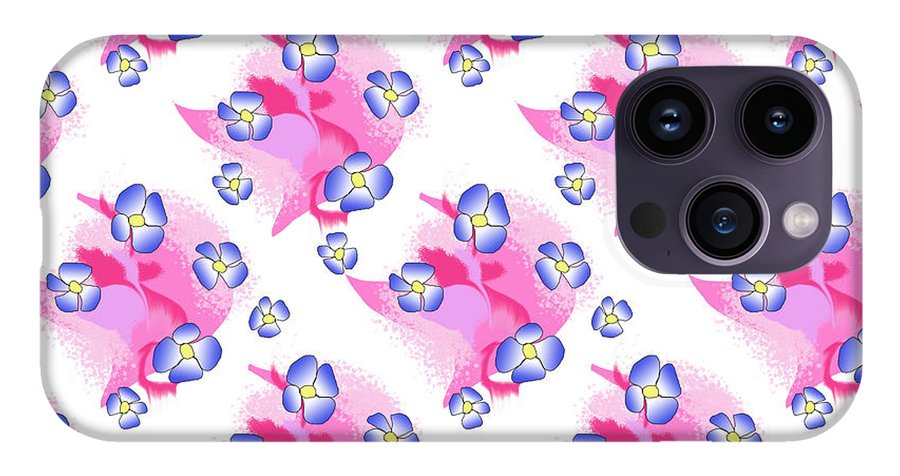 Blue Flowers On Pink - Phone Case