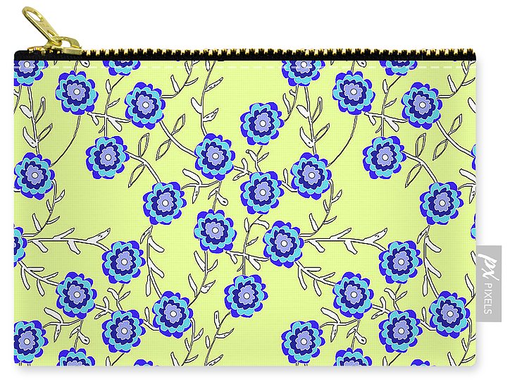 Blue Flowers On Yellow - Carry-All Pouch