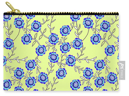 Blue Flowers On Yellow - Carry-All Pouch