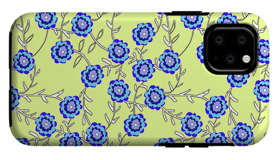 Blue Flowers On Yellow - Phone Case
