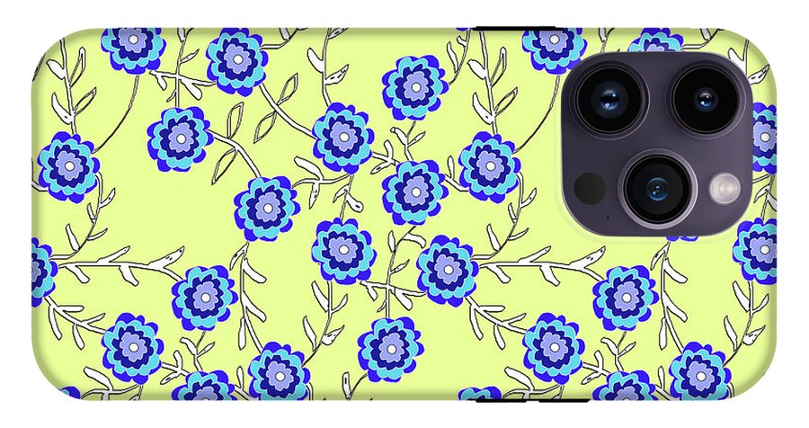 Blue Flowers On Yellow - Phone Case