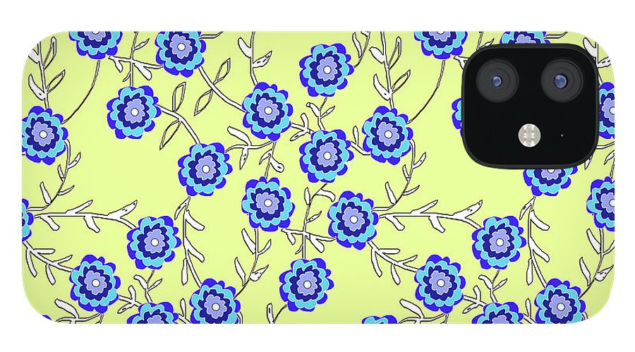 Blue Flowers On Yellow - Phone Case