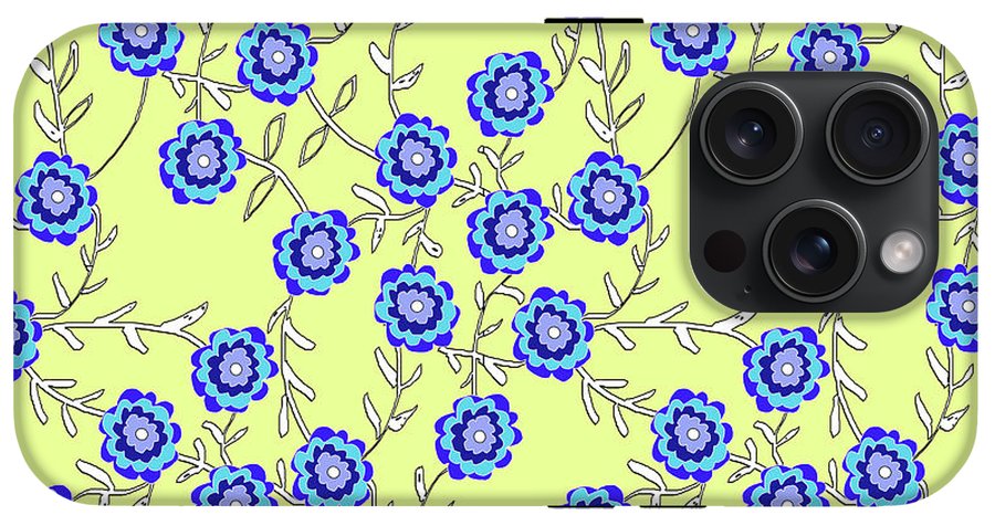 Blue Flowers On Yellow - Phone Case