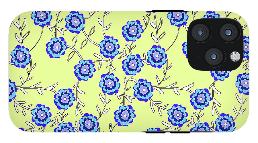 Blue Flowers On Yellow - Phone Case
