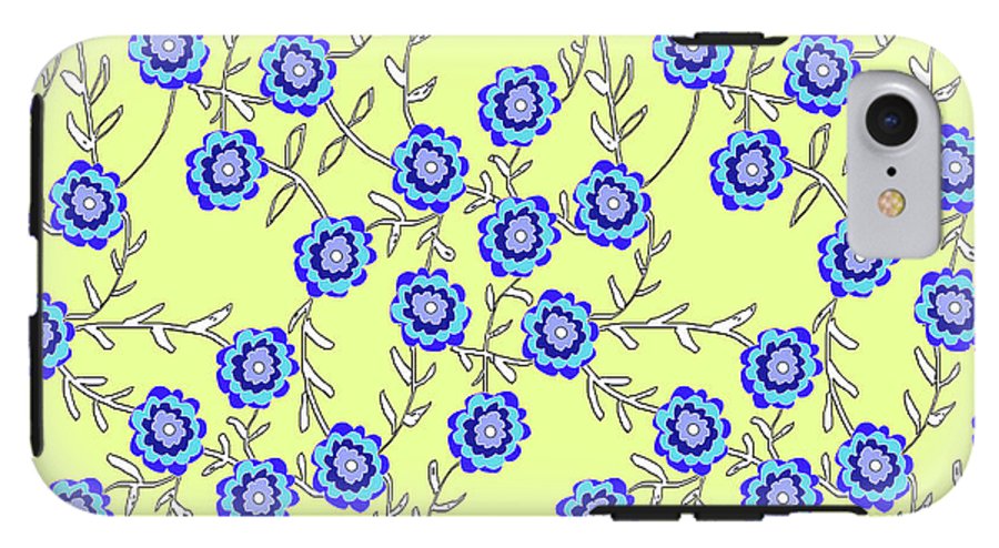 Blue Flowers On Yellow - Phone Case