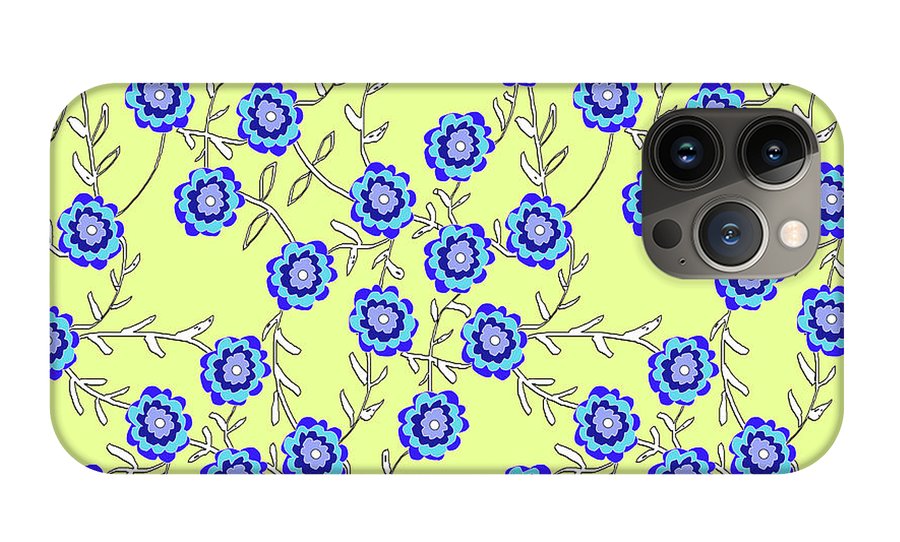 Blue Flowers On Yellow - Phone Case