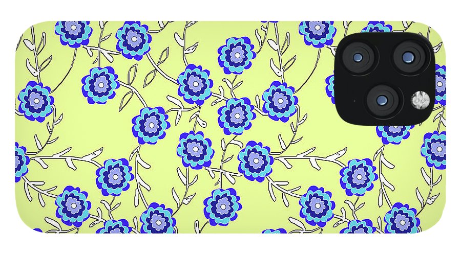 Blue Flowers On Yellow - Phone Case