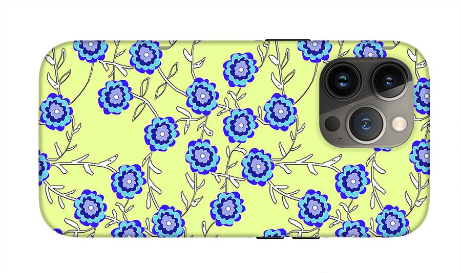 Blue Flowers On Yellow - Phone Case