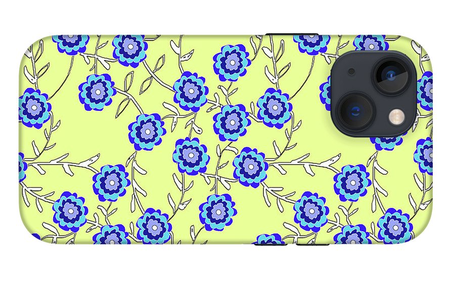Blue Flowers On Yellow - Phone Case