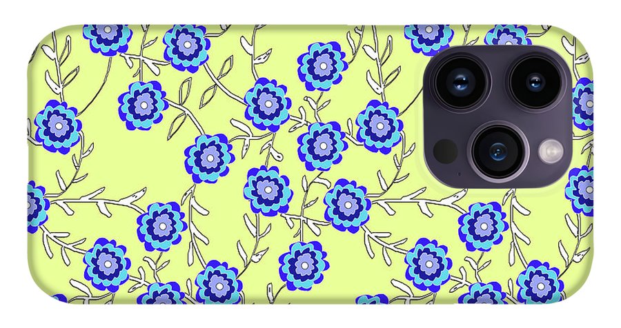 Blue Flowers On Yellow - Phone Case