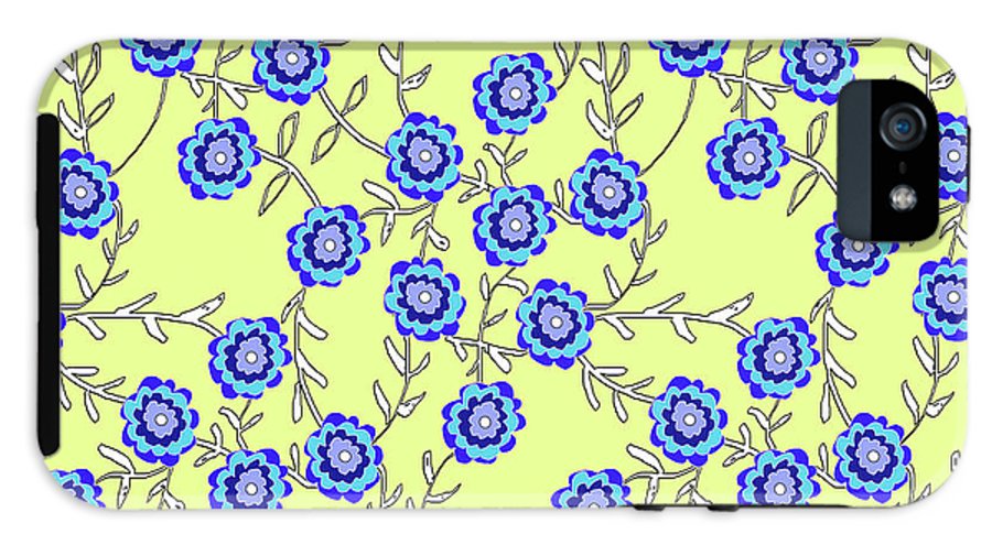 Blue Flowers On Yellow - Phone Case