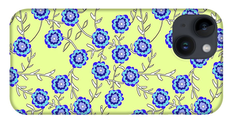 Blue Flowers On Yellow - Phone Case