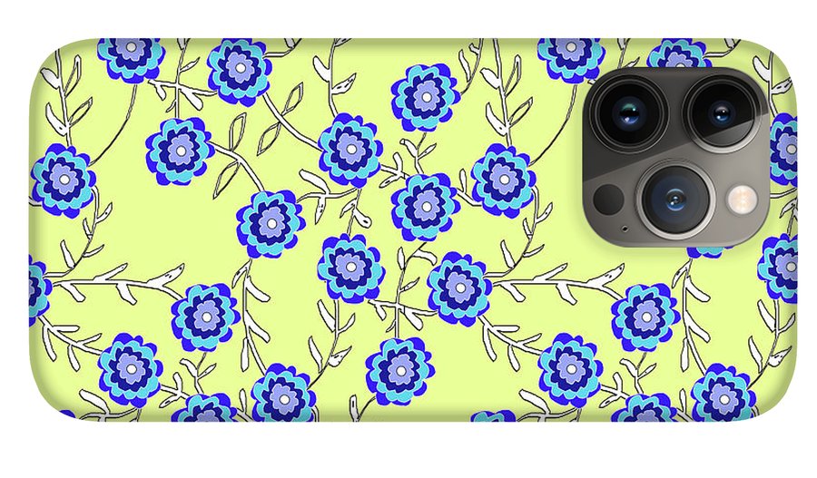 Blue Flowers On Yellow - Phone Case