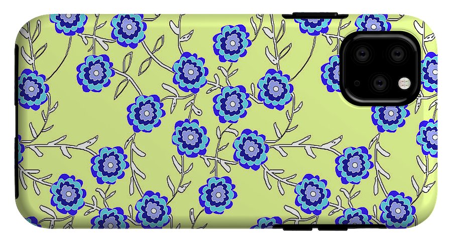 Blue Flowers On Yellow - Phone Case