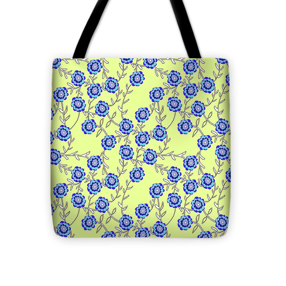 Blue Flowers On Yellow - Tote Bag