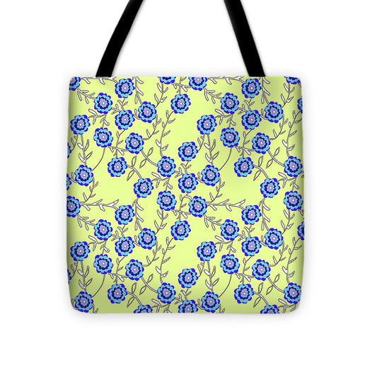 Blue Flowers On Yellow - Tote Bag