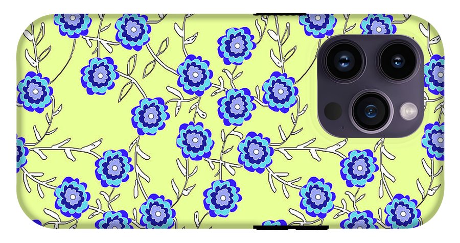 Blue Flowers On Yellow - Phone Case