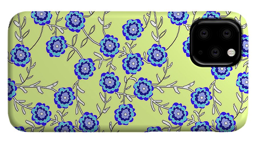Blue Flowers On Yellow - Phone Case